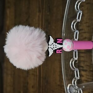 Pink RN nurse pen with pom pom - Hand Crafted